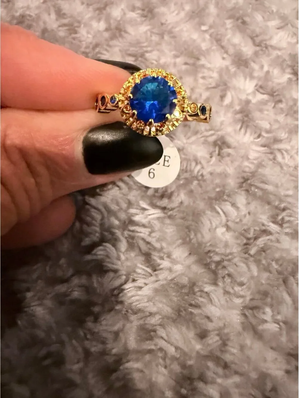 Fragrant Jewels September Sapphire Birthstone Ring Gold Tone Blue Halo